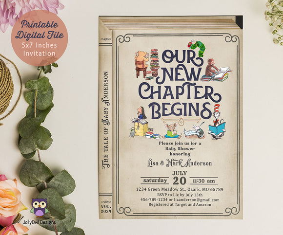 Classic Storybook Themed Baby Shower Invitation - Our New Chapter Begins