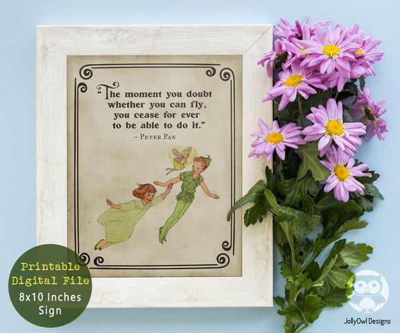 Storybook Book Themed Inspirational Quotes Sign from Classic Children's Book - Peter Pan and Wendy
