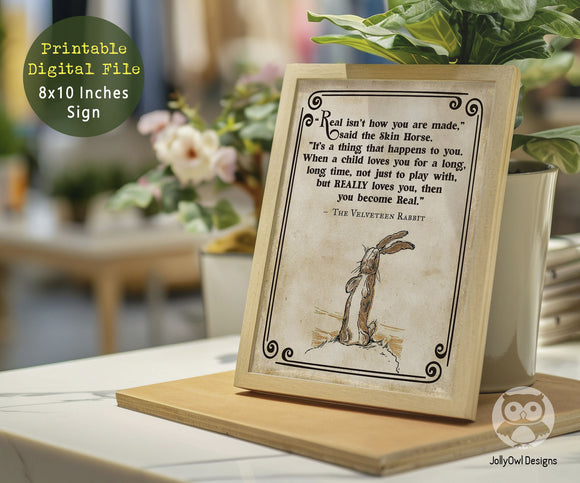 Storybook Book Themed Inspirational Quotes Sign from Classic Children's Book - The Velveteen Rabbit
