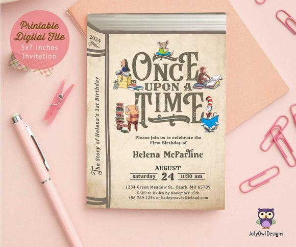 Classic Story Book Themed Birthday Party Invitation - Once Upon A Time
