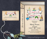 Book Themed or Storybook Baby Shower Invitation with Diaper Raffle Ticket