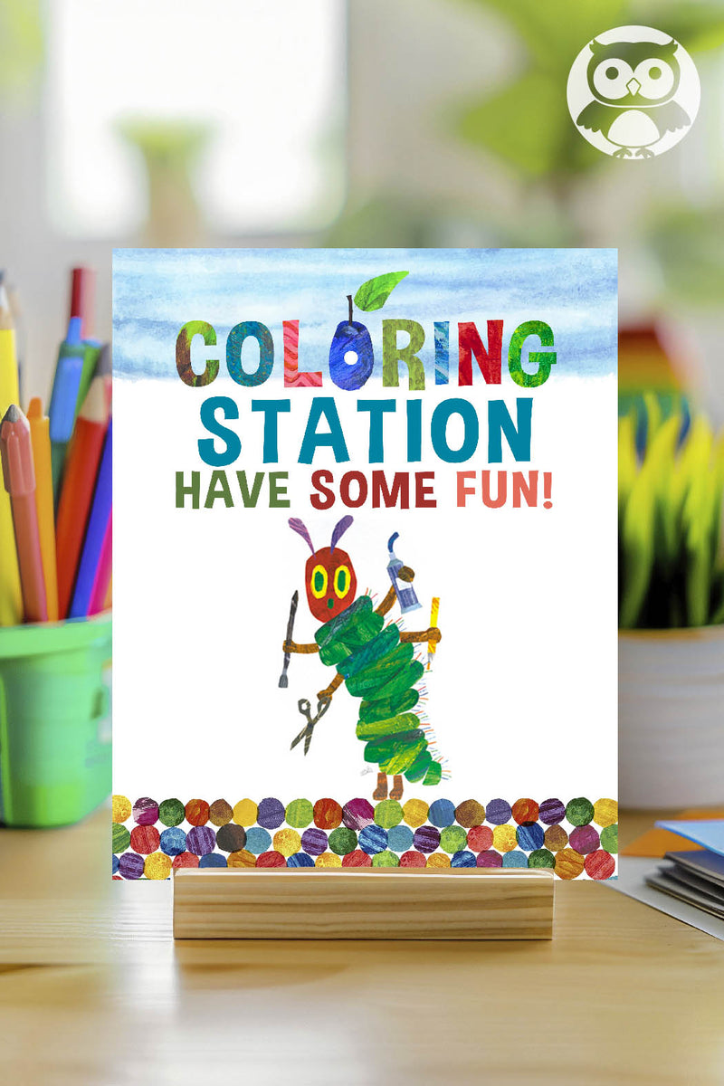 The Very Hungry Caterpillar Birthday Party Sign - Coloring Station ...