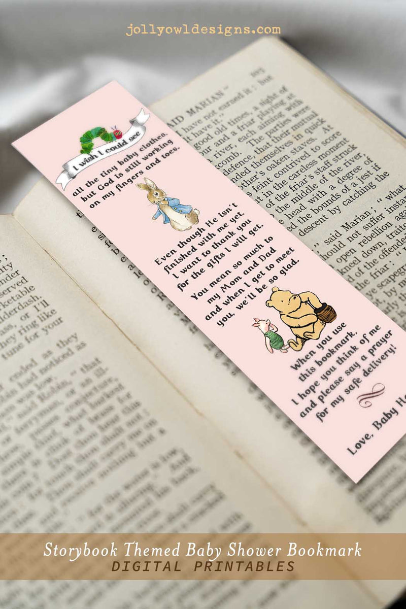 Classic Storybook Themed Baby Shower Bookmark Poem Jolly Owl Designs