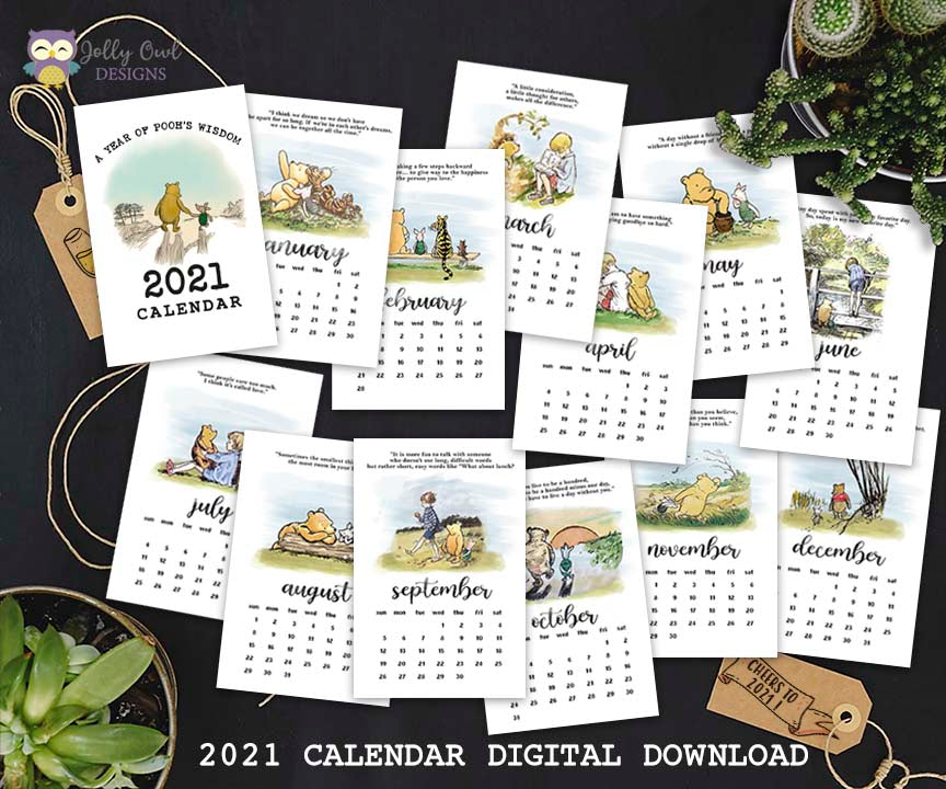 2021 Calendar Classic Winnie The Pooh Quotes Digital Download – Jolly Owl  Designs