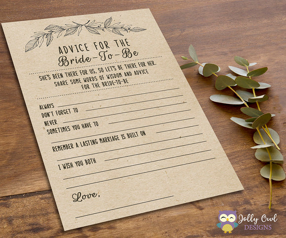 Rustic Themed Bridal Shower game - Advice for the bride to be