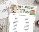 Baby Language Around The World -Travel Themed Baby Shower Game Card