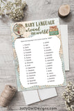 Baby Language Around The World -Travel Themed Baby Shower Game Card