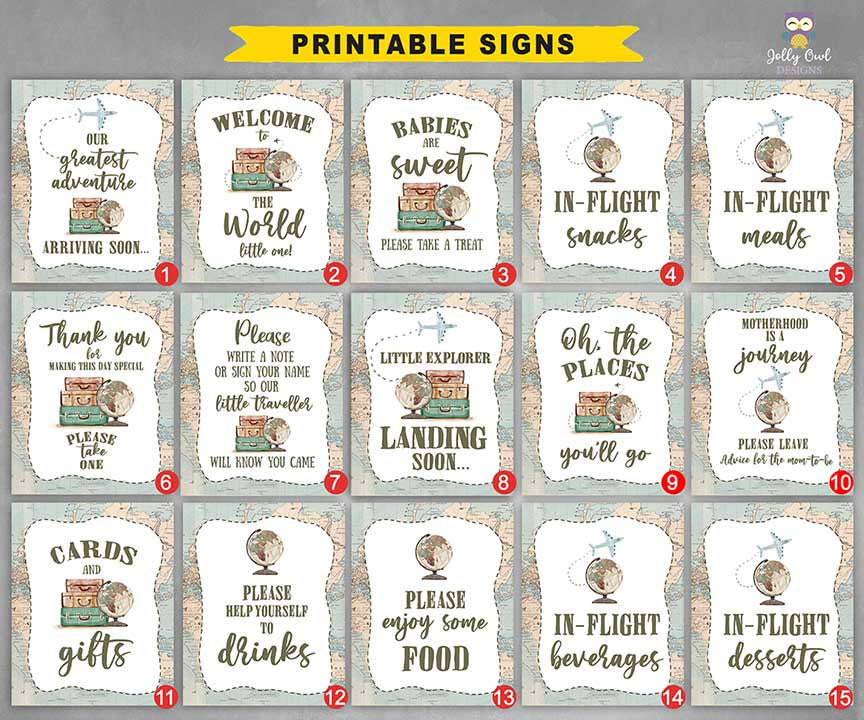 Printable Signage for Vintage Travel Theme Baby Shower - Table Signs – Jolly Owl Designs printable-signage-for-vintage-travel-theme-baby-shower-table-signs-jolly-owl-designs