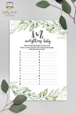 Botanical Greenery Baby Shower Game - A to Z Baby Alphabet