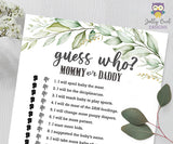 Botanical Greenery Baby Shower Game - Guess Who Mommy Or Daddy?