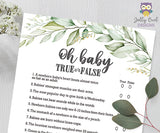 Botanical Greenery Baby Shower Game - Oh Baby True Or False