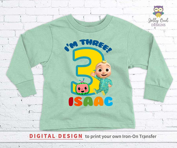 Cocomelon Party Printable T-shirt Iron On Transfer - Personalized For Age 3