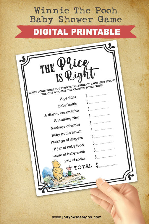 Winnie the Pooh Baby Shower Game,baby Shower Template,printable  Game,instant Download,the Price is Right,baby Prediction Card,baby Trivia 