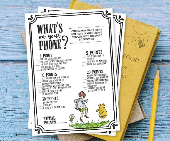 Classic Winnie The Pooh Baby Shower Game - What's On Your Phone