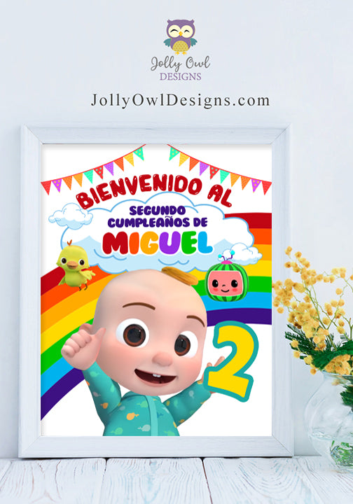 Cocomelon Birthday Party Welcome Sign in Spanish- Feliz Cumpleanos car –  Jolly Owl Designs