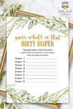 Gold Geometric Botanical Greenery Baby Shower Game - Dirty Diaper Guess the Food