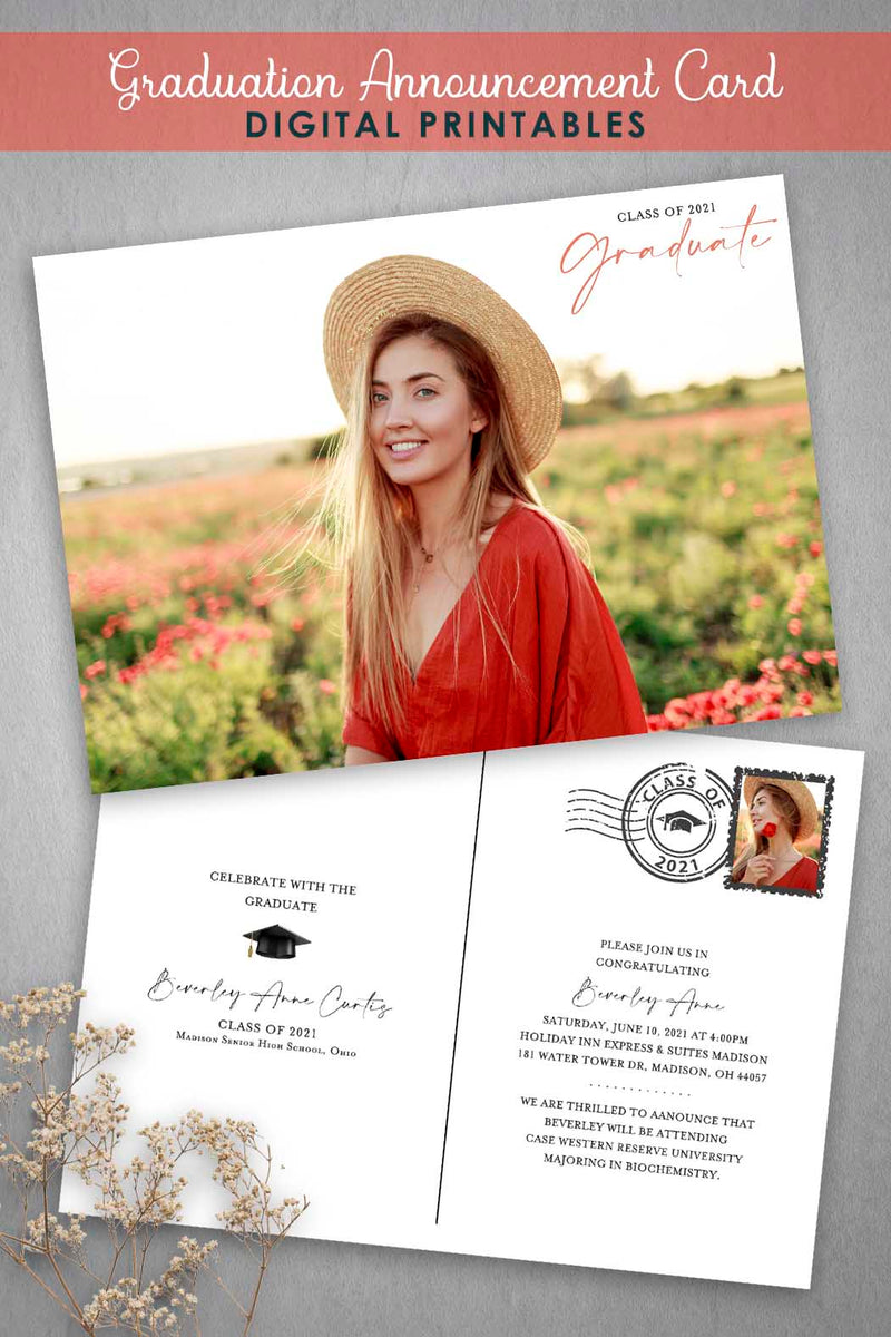 Graduation Announcement Invitation Card - Postcard Style Jolly Owl Designs Graduation Announcement Invitation Card - Postcard Style Jolly Owl Designs