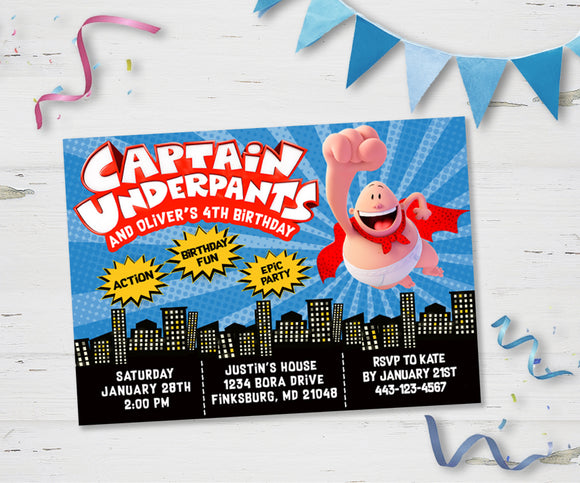 Captain Underpants Birthday Party Invitation
