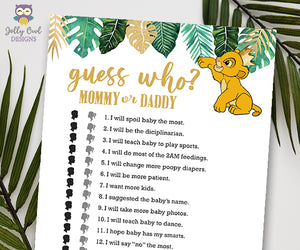 Jungle Safari Lion King Baby Shower - Guess Who? Mommy Or Daddy Game
