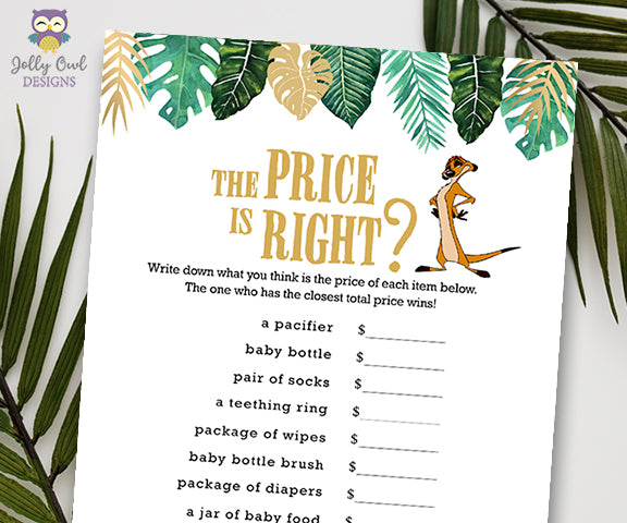 Jungle Safari Lion King Baby Shower - The Price is Right Game