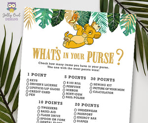 Jungle Safari Lion King Baby Shower - What's In Your Purse Game