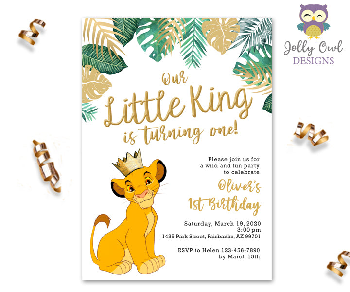 The Lion King Birthday Party Invitation - Green Gold Tropical Safari – Jolly Owl Designs the-lion-king-birthday-party-invitation-green-gold-tropical-safari-jolly-owl-designs