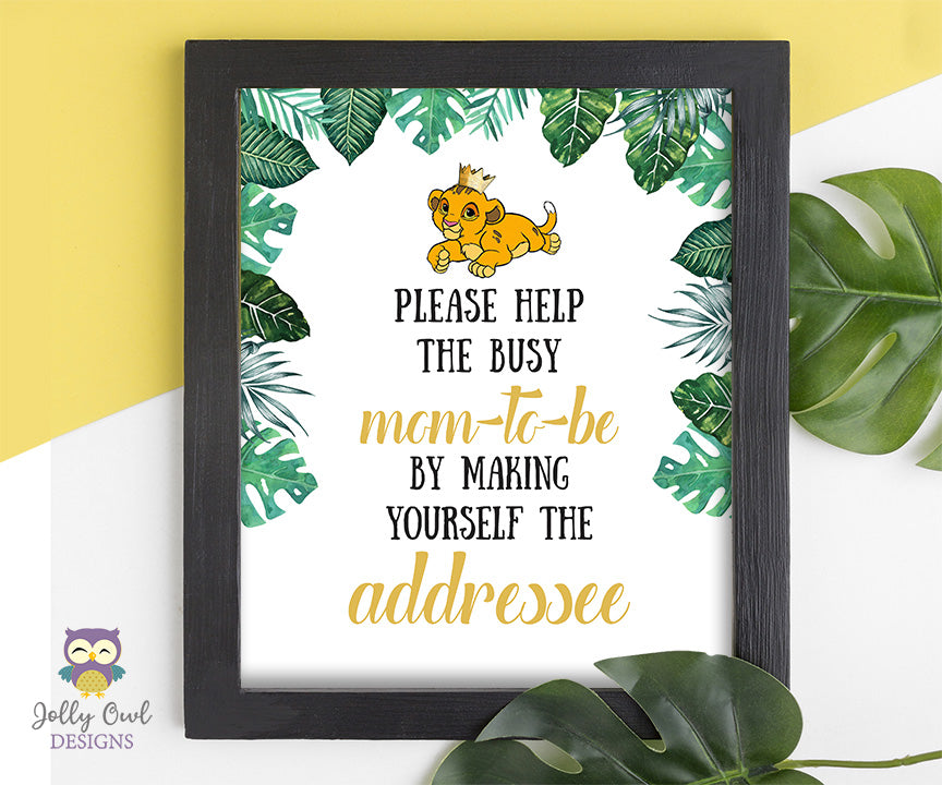 Lion King Jungle Safari Baby Shower Mom to Be Addressee – Jolly