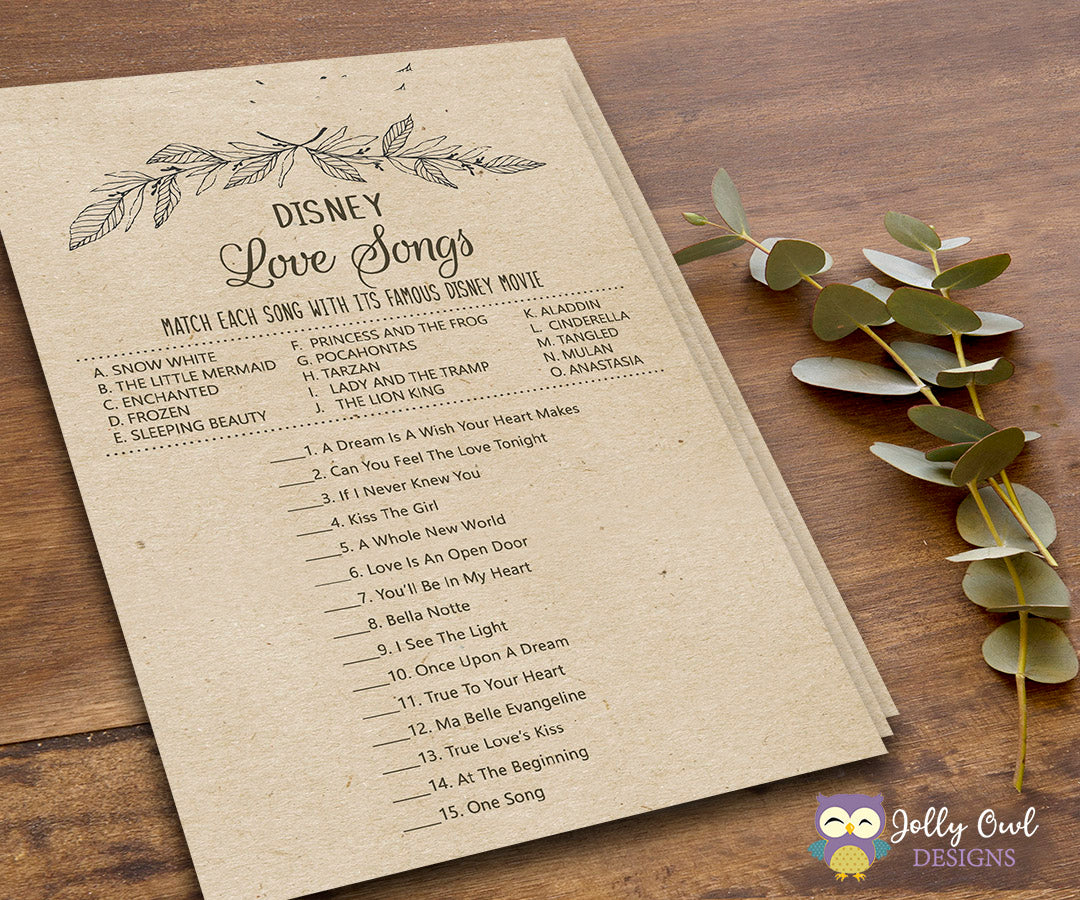 Rustic Themed Bridal Shower Game Disney Love Songs – Jolly Owl Designs rustic-themed-bridal-shower-game-disney-love-songs-jolly-owl-designs