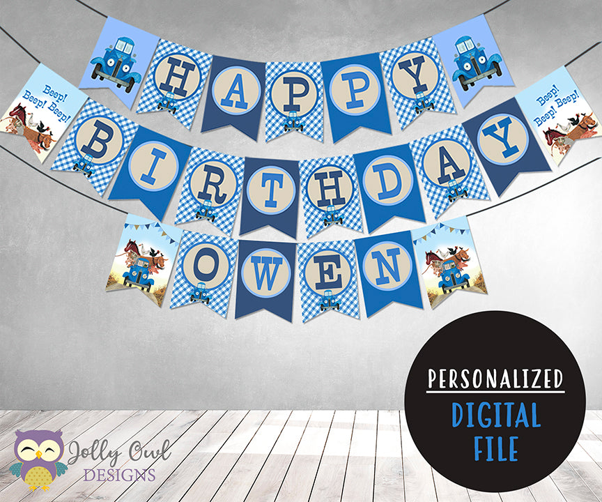 Peter Happy Birthday Banner Pennant - Rabbit Birthday Decorations - Peter  Party Supplies - Blue