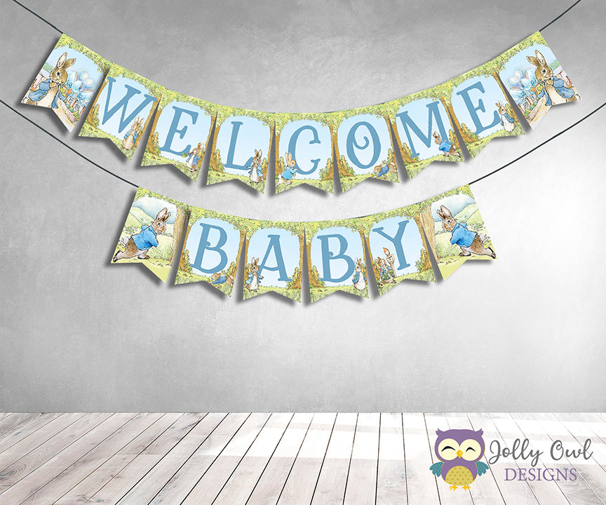 ABINE Peter Rabbit Backdrop for Baby Shower Weclome Baby Peter Rabbit Baby Shower Banner for Boy Vinyl Background Peter Rabbit 1st Birthday Party