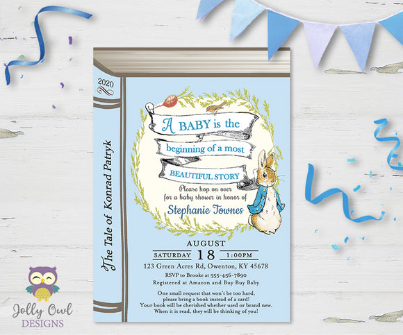 Peter Rabbit Book Themed Baby Shower Invitation