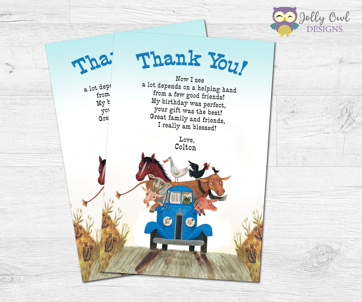 Little Blue Truck Thank You Card – Jolly Owl Designs