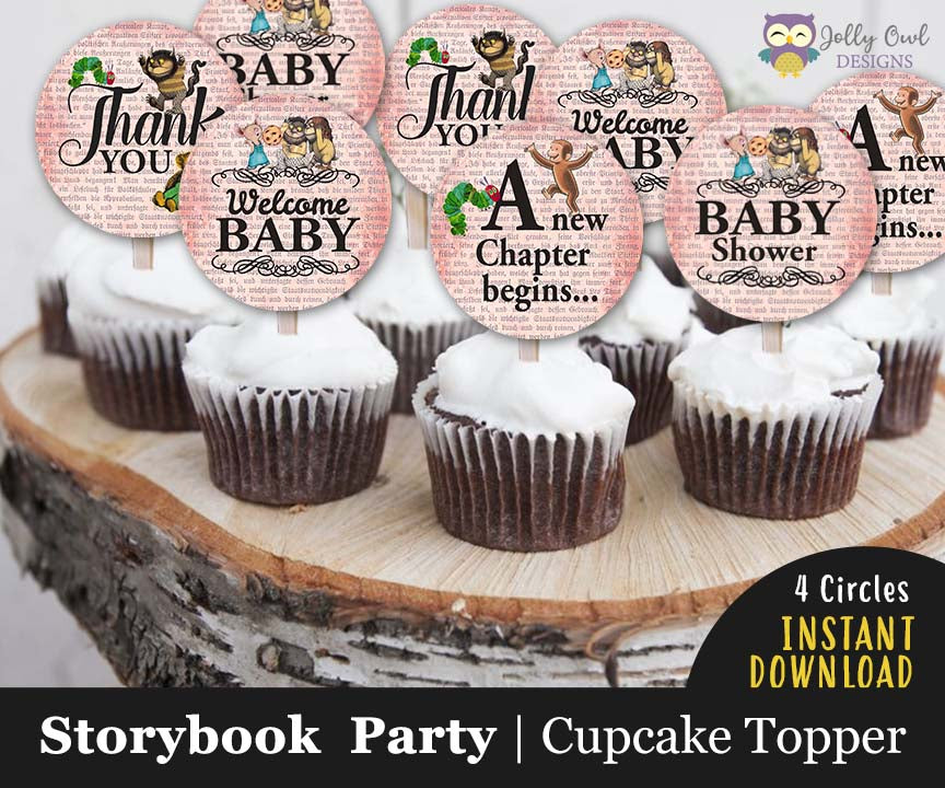 Storybook Themed Cupcake Toppers  Baby Shower Welcome Baby – Jolly Owl  Designs