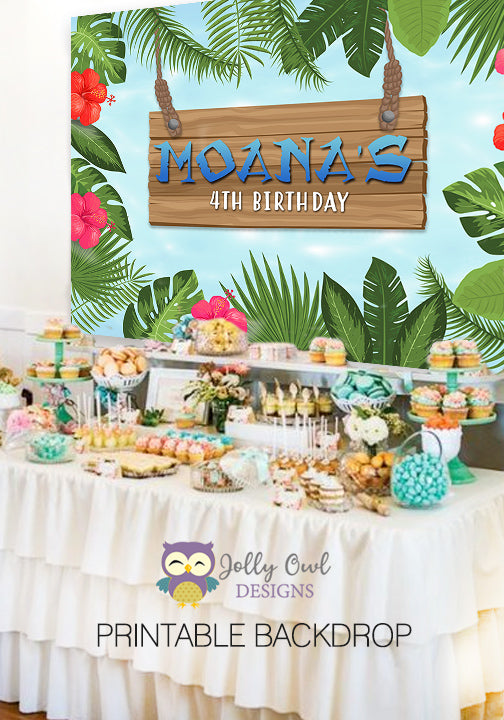 Tropical Summer Hawaiian Theme Birthday Backdrop – Jolly Owl Designs