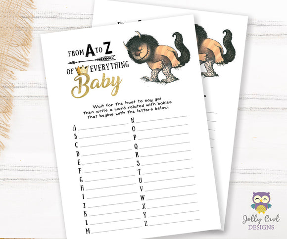 Where The Wild Things Are Baby Shower Game Card - A to Z of Everything Baby