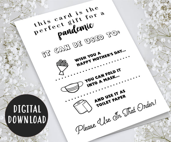 Funny Mother's Day Card on a Pandemic, Quarantine, Isolation, Social Distancing - Digital Download