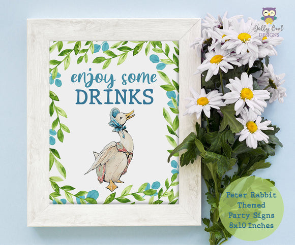 Peter Rabbit Themed Party Signs - Enjoy Some Drinks