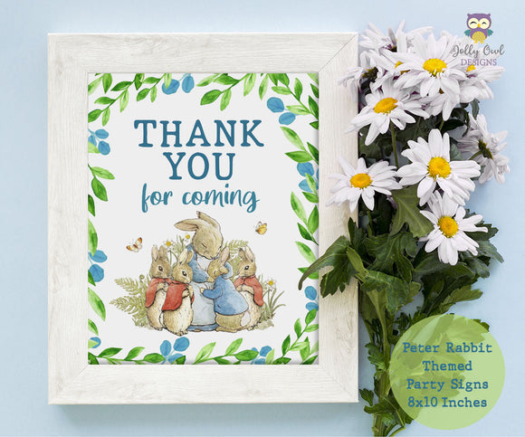 Peter Rabbit Party Signs - Thank You For Coming