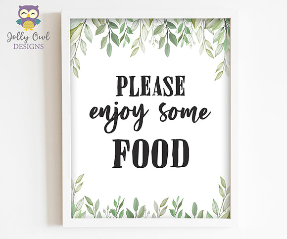 Botanical Greenery Baby Shower Party Sign - Please Enjoy Some Food