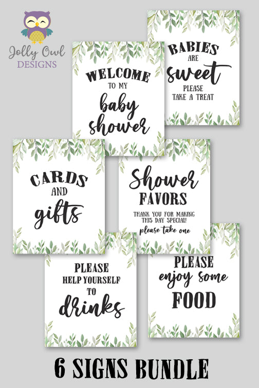 Favors Sign - Gold & Green Leaf Printable Baby Shower Signs –  OhHappyPrintables