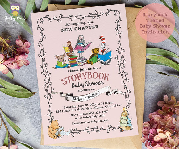 Storybook Themed Baby Shower Invitation for baby girl- Book Themed