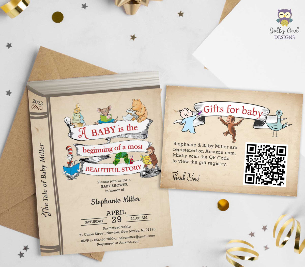 Storybook Baby Shower Invitation Bundle with Shower Registry Card