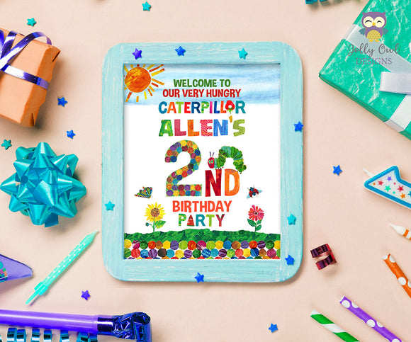 The Very Hungry Caterpillar Birthday Party Welcome Sign - Personalized