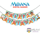 Moana Happy Birthday Printable Banner - Tropical Summer Beach Hawaiian