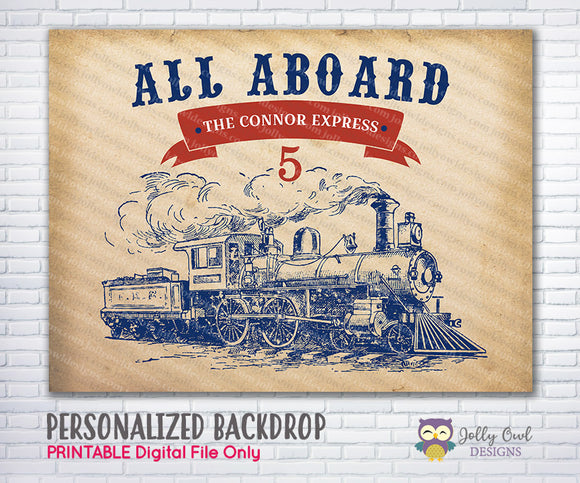 Vintage Train Birthday Party Personalize Backdrop