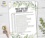 Botanical Greenery Bridal Shower Game - What Did The Groom Say About His Bride?