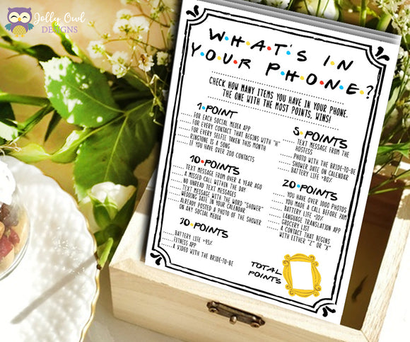 Friends TV Show Bridal Shower - What's On Your Phone Game