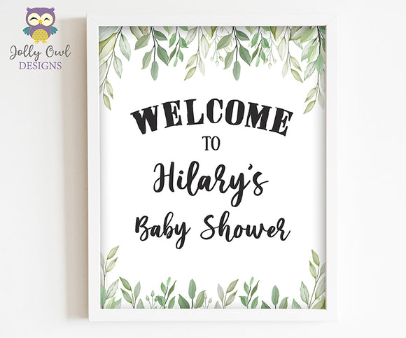 Botanical Greenery Baby Shower Welcome Sign - Personalized