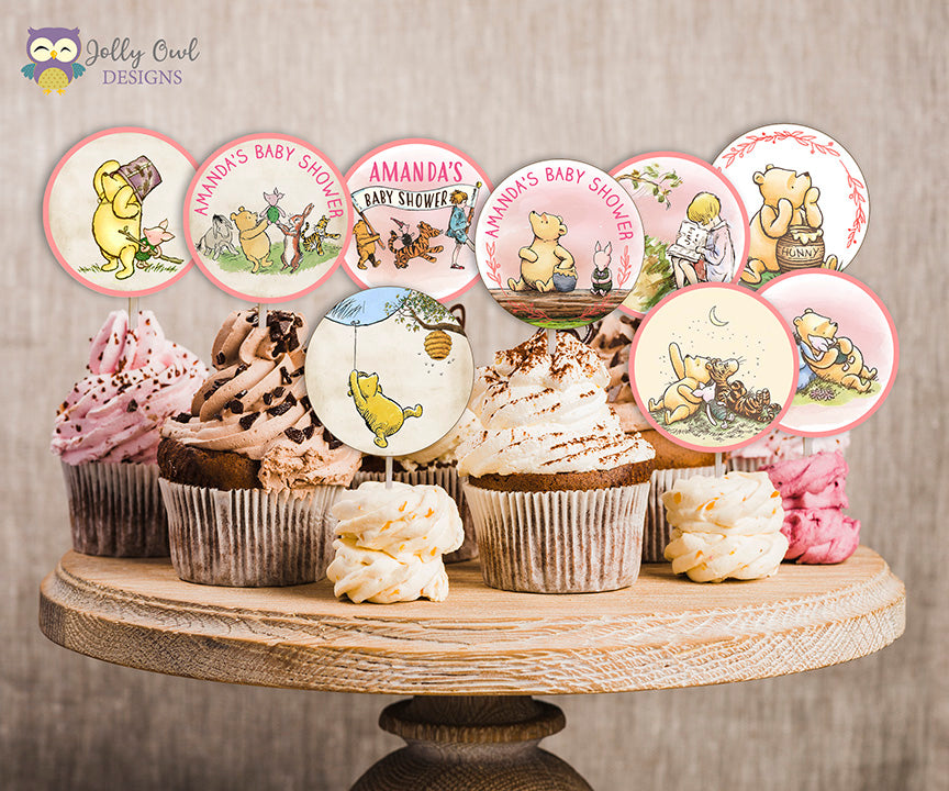 Winnie The Pooh Cupcake Toppers - Personalized Party Circles for