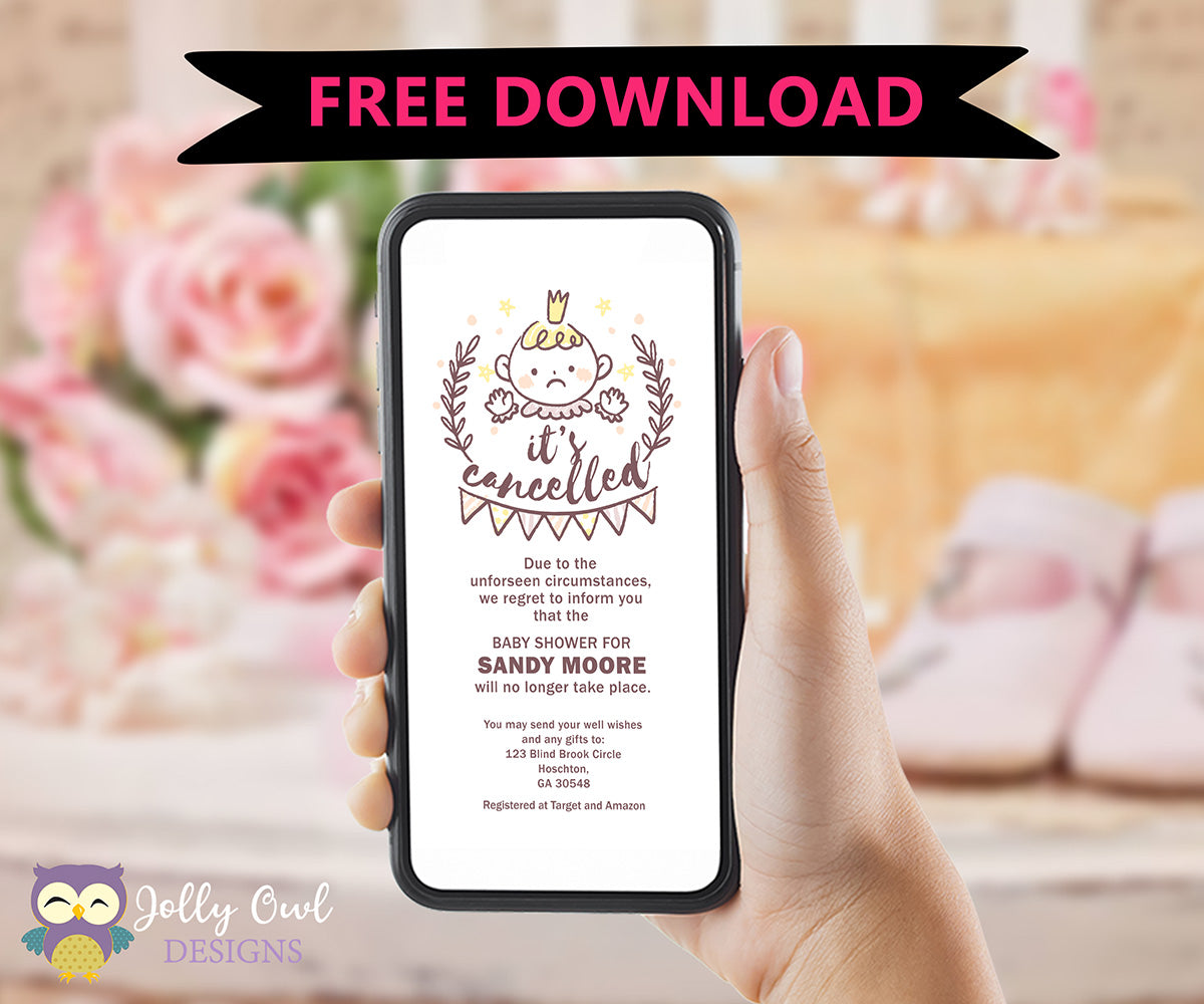 FREE Baby Shower Cancellation Notice Or Virtual Baby Shower Evite Jolly Owl Designs